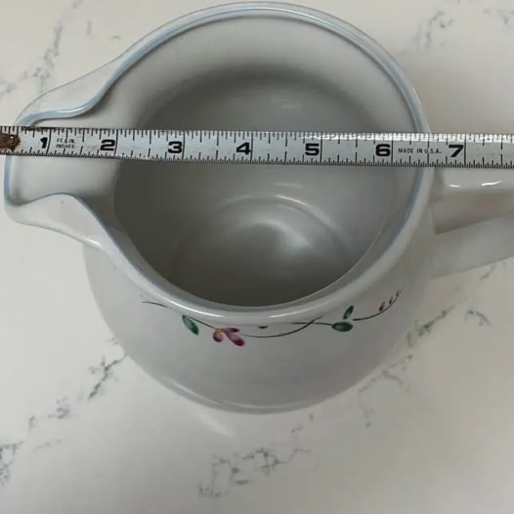 Vintage 7.5” White Ceramic Floral Water Pitcher | Cottage Style Serving Pitcher